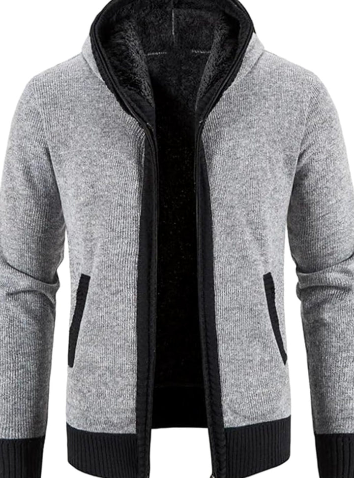 Herren Gefütterter Strick-Hoodie mit Reißverschluss und Streifen - Einfarbig Hellgrau