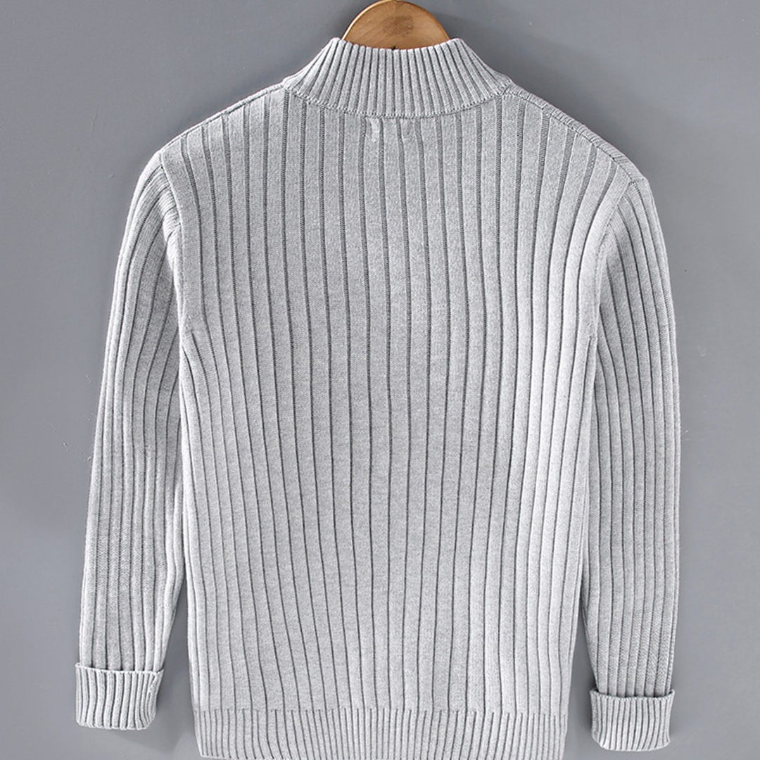Herren Gerippter Strickcardigan mit Reißverschluss Stehkragen