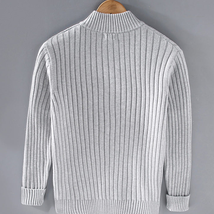 Herren Gerippter Strickcardigan mit Reißverschluss Stehkragen