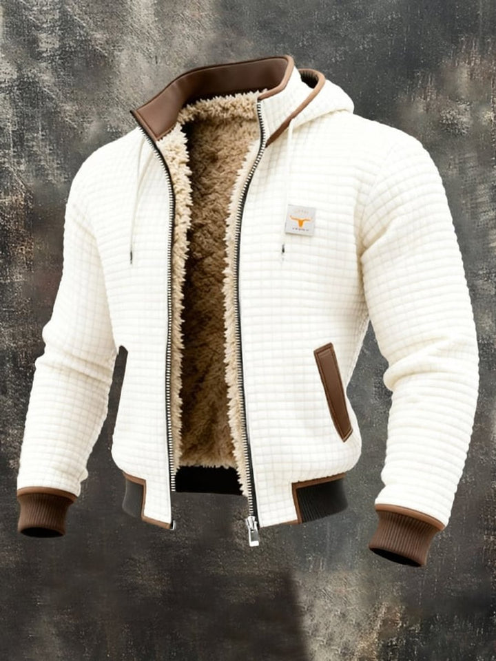 Herren Gesteppte Fleece-Gefütterte Kapuzenjacke mit Reißverschluss - Weiß