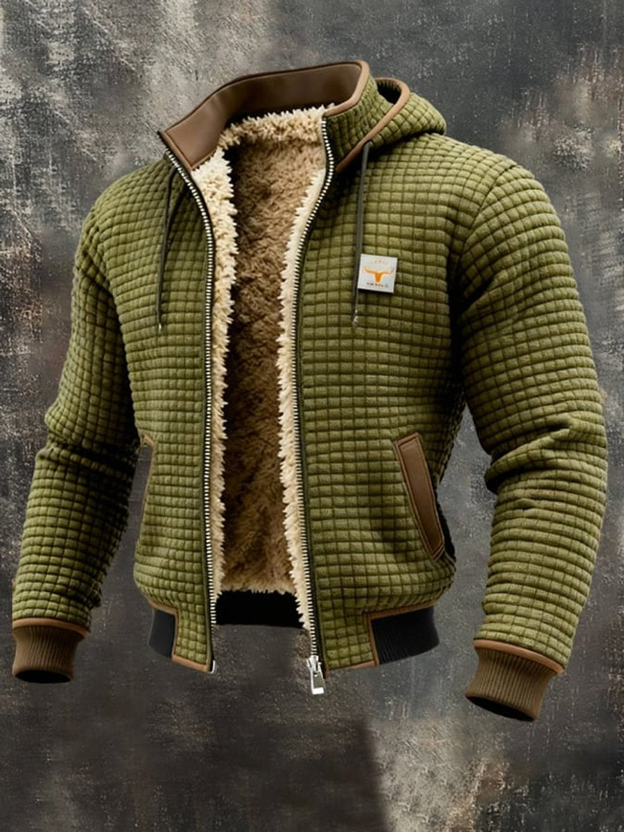 Herren Gesteppte Fleece-Gefütterte Kapuzenjacke mit Reißverschluss - Olivgrün