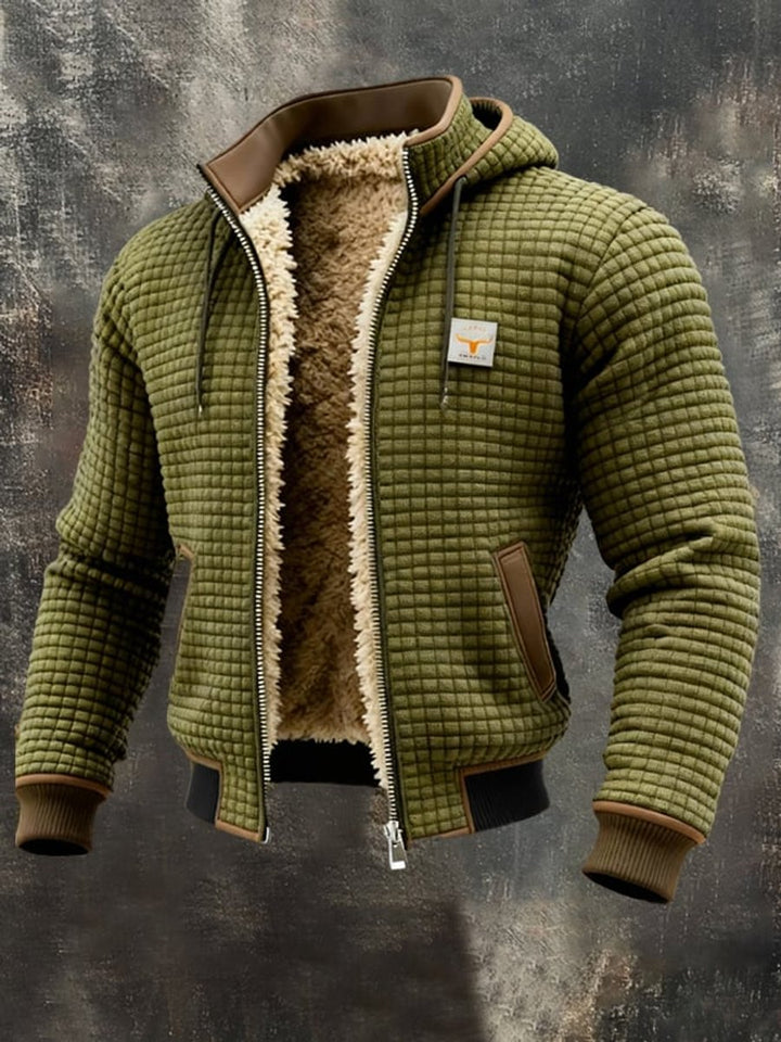 Herren Gesteppte Fleece-Gefütterte Kapuzenjacke mit Reißverschluss - Olivgrün