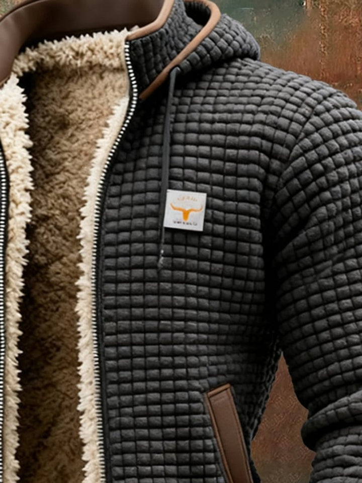 Herren Gesteppte Fleece-Gefütterte Kapuzenjacke mit Reißverschluss