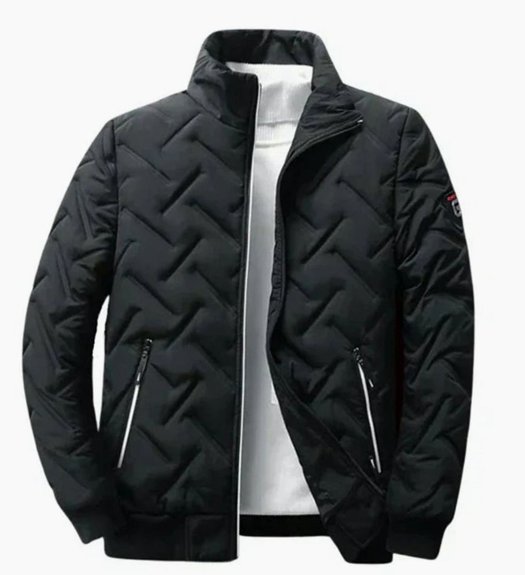 Herren Gesteppte Gefütterte Winterjacke mit Stehkragen - Schwarz