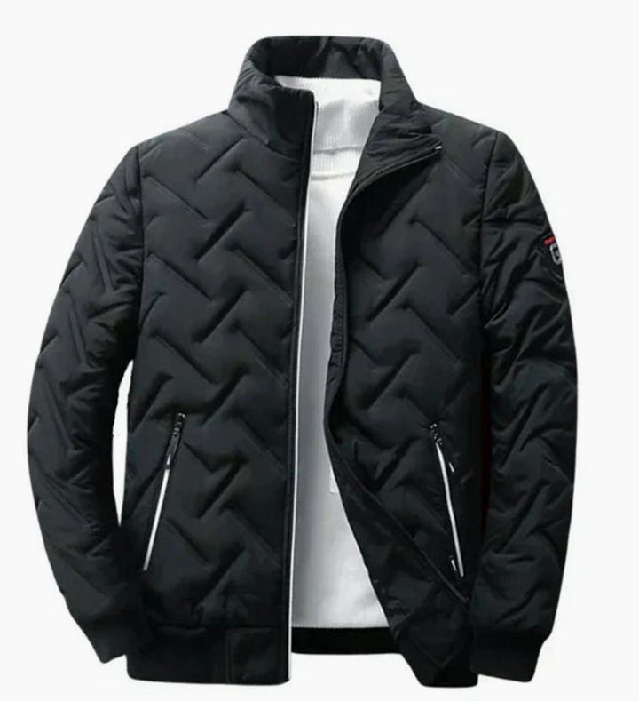 Herren Gesteppte Gefütterte Winterjacke mit Stehkragen - Schwarz