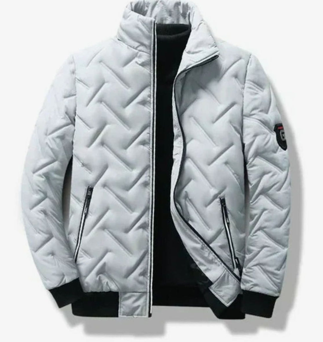 Herren Gesteppte Gefütterte Winterjacke mit Stehkragen - Weiß Schwarz