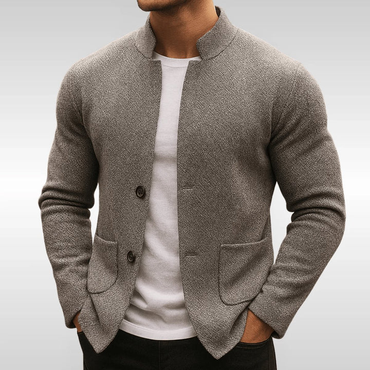 Herren Gesteppte Jacke Stehkragen Zweiknopf Cardigan - Grau