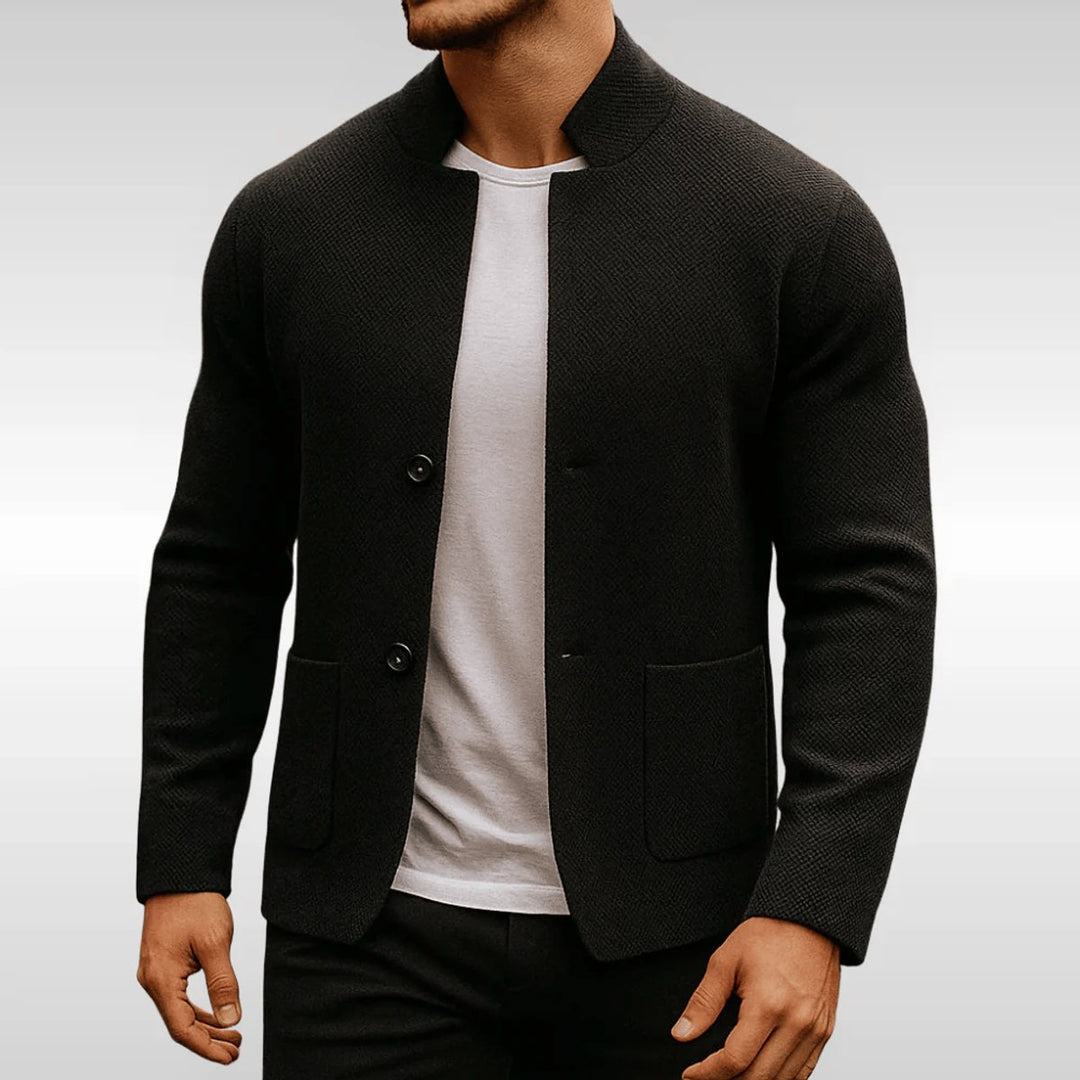 Herren Gesteppte Jacke Stehkragen Zweiknopf Cardigan - Schwarz