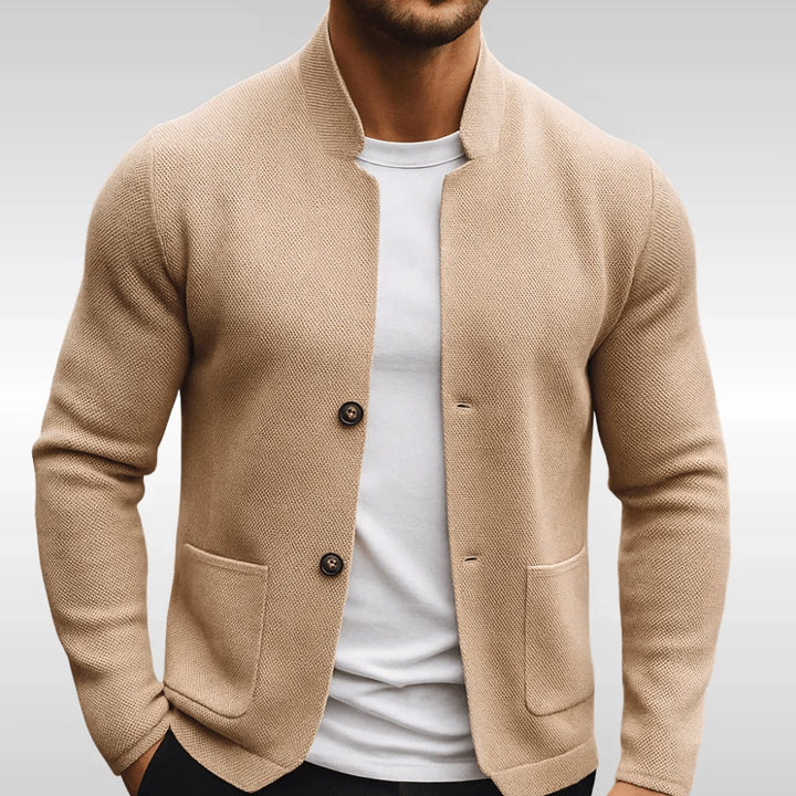 Herren Gesteppte Jacke Stehkragen Zweiknopf Cardigan - Beige