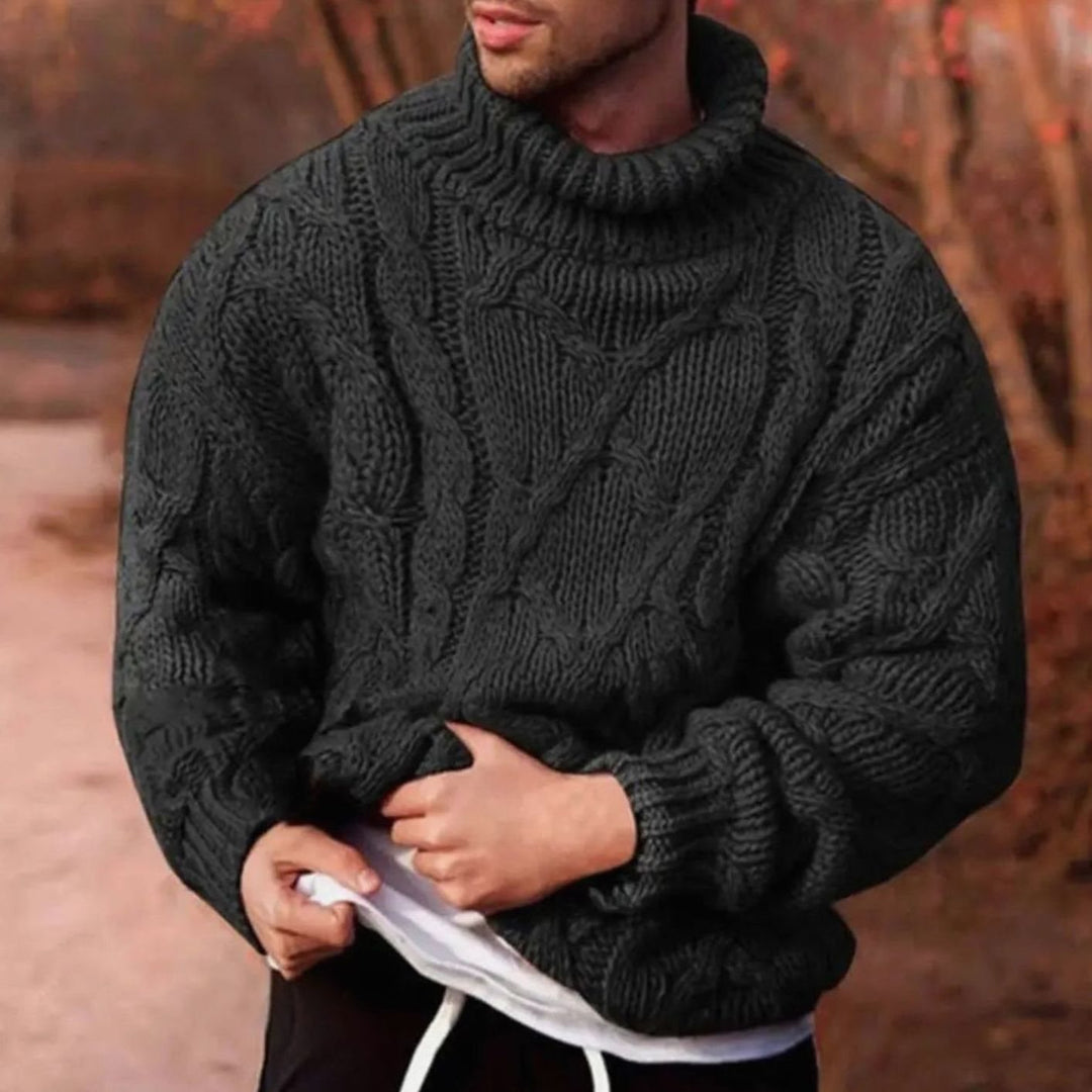 Herren Grobstrick Rollkragenpullover für den Winter - Schwarz