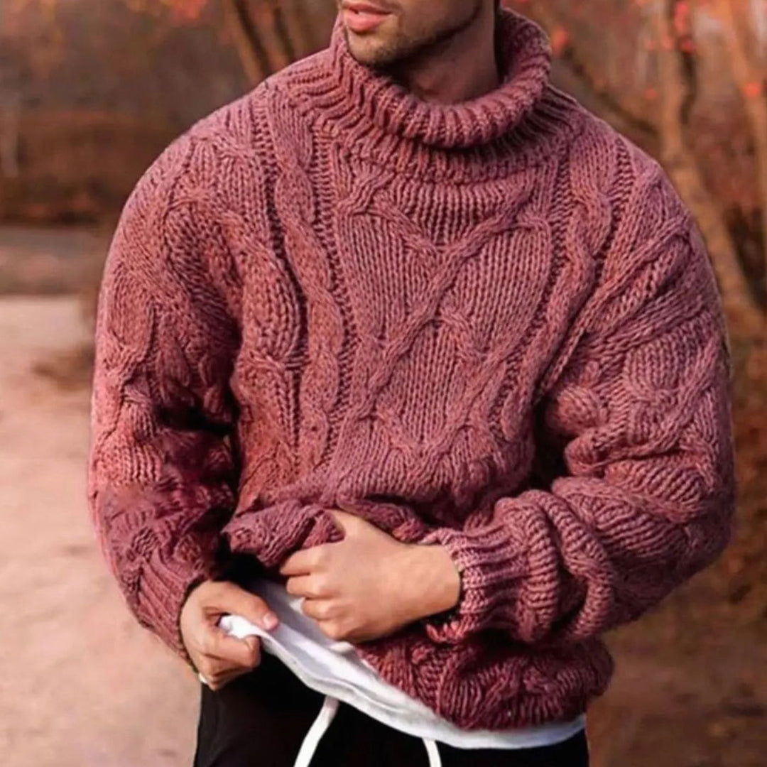 Herren Grobstrick Rollkragenpullover für den Winter - Rot
