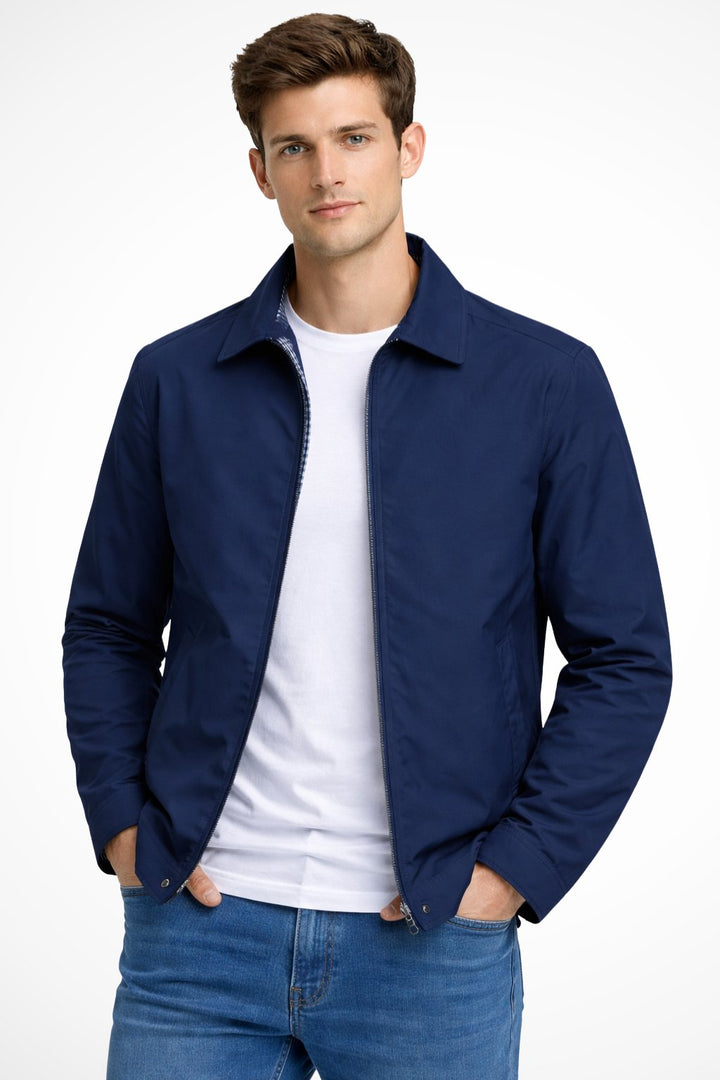 Herren Harrington Jacke Kragen Reißverschluss Klassisch - Blue