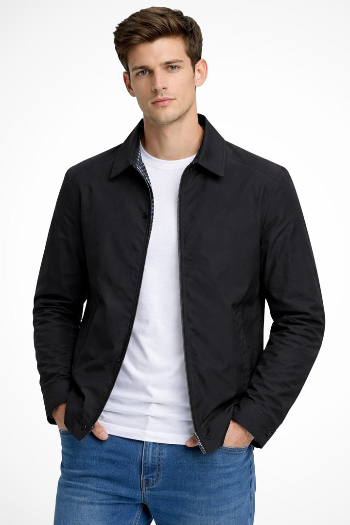 Herren Harrington Jacke Kragen Reißverschluss Klassisch - Black