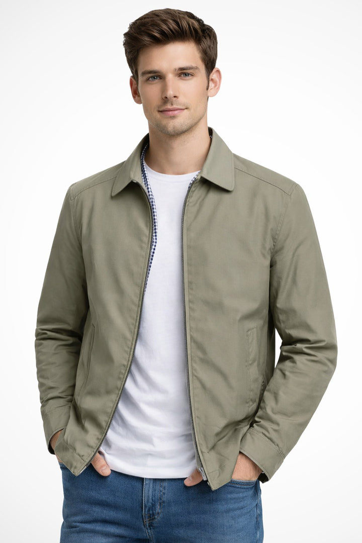 Herren Harrington Jacke Kragen Reißverschluss Klassisch - Beige