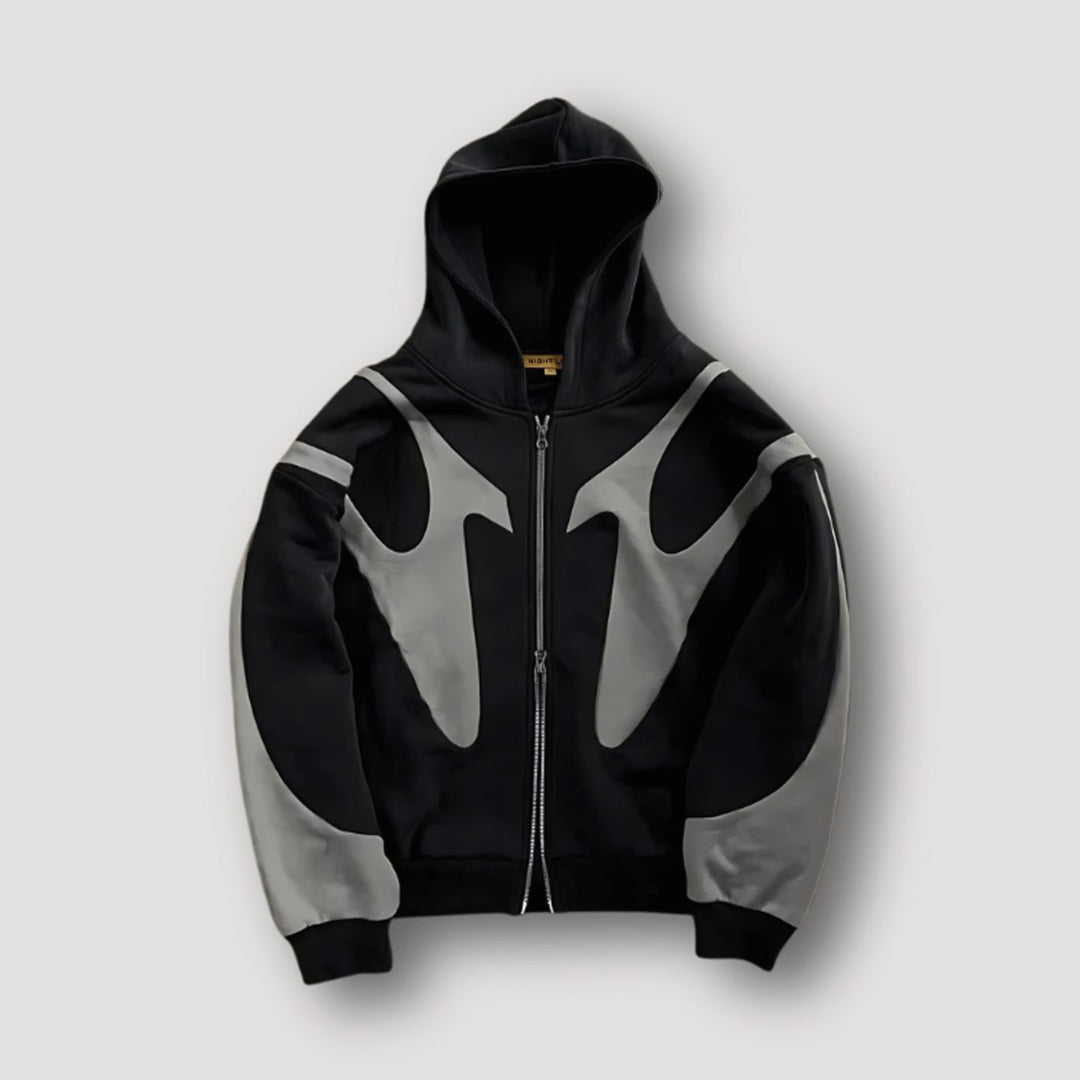 Herren Hoodie mit Flammenmuster und Reißverschluss Streetwear Kapuzenjacke - Schwarz