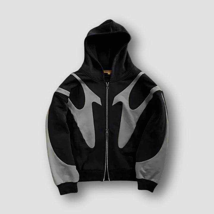 Herren Hoodie mit Flammenmuster und Reißverschluss Streetwear Kapuzenjacke - Schwarz