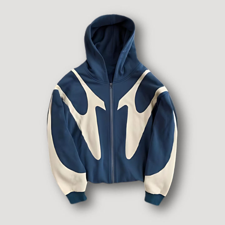 Herren Hoodie mit Flammenmuster und Reißverschluss Streetwear Kapuzenjacke - Blau