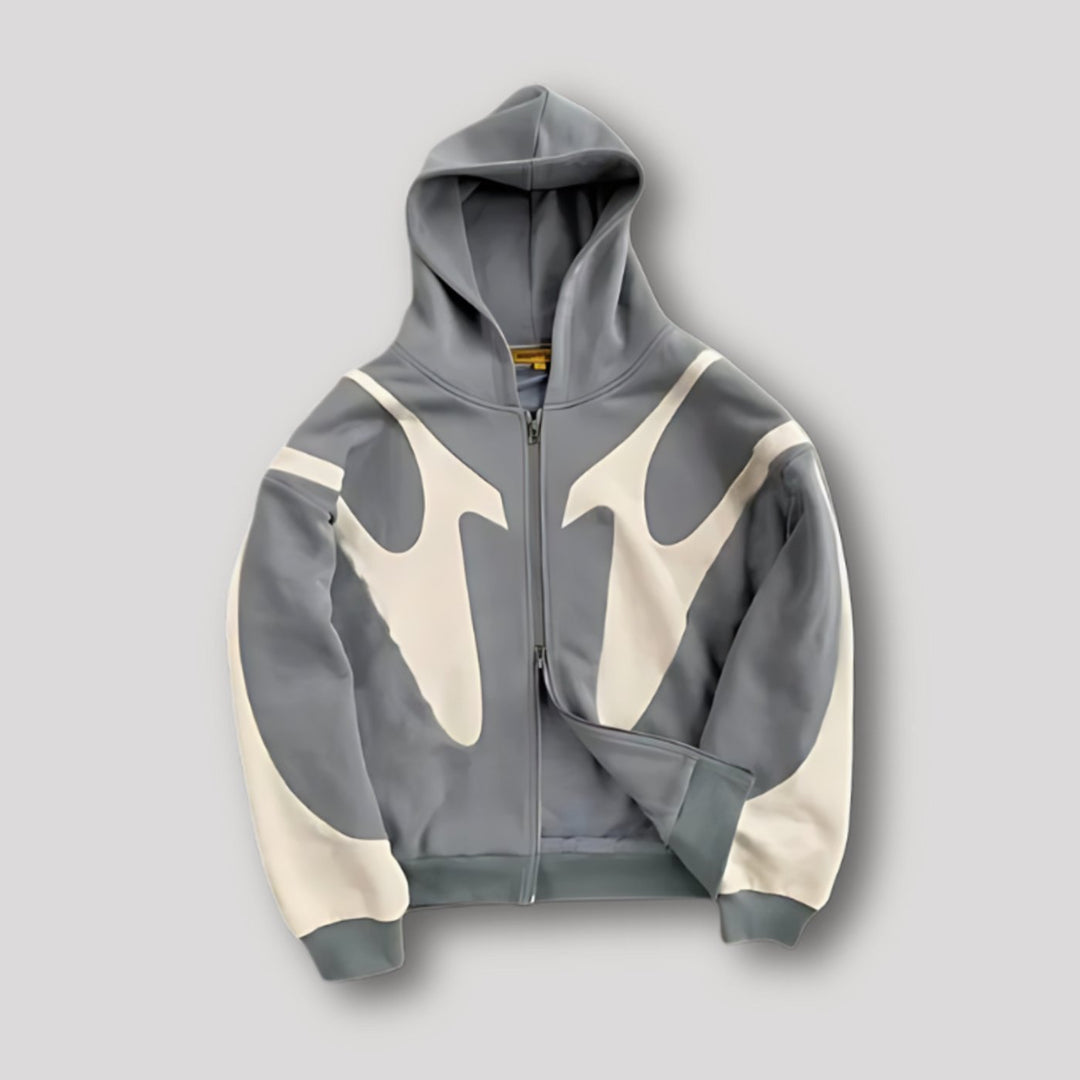 Herren Hoodie mit Flammenmuster und Reißverschluss Streetwear Kapuzenjacke - Grau
