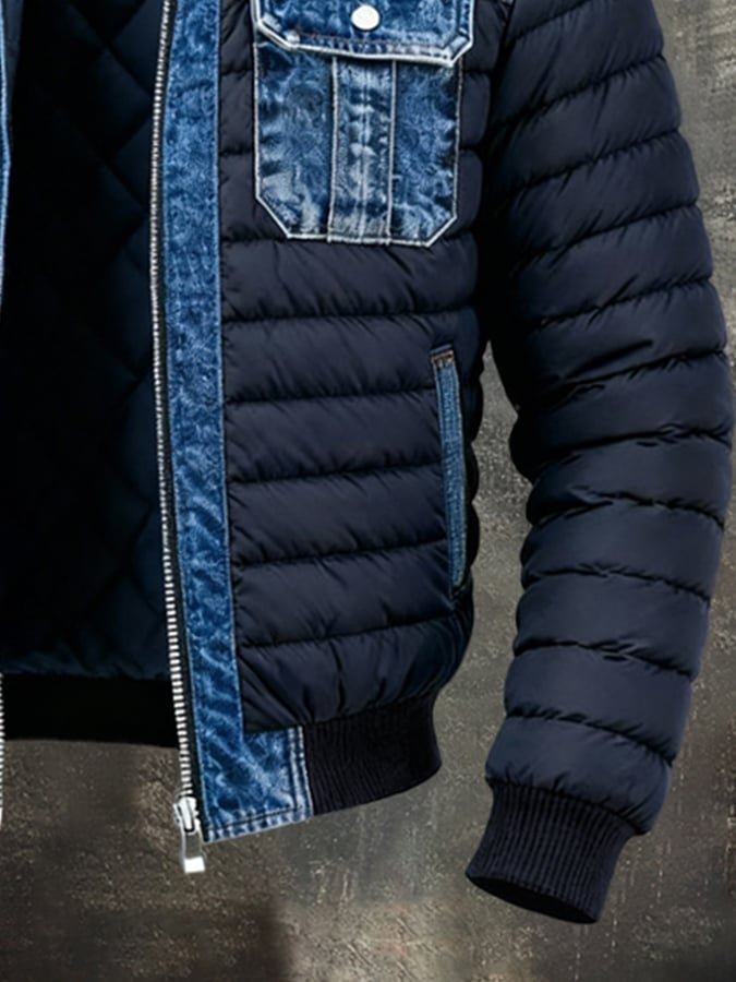 Herren Jeansjacke Gesteppt Winter Wärmeisoliert Bomberjacke