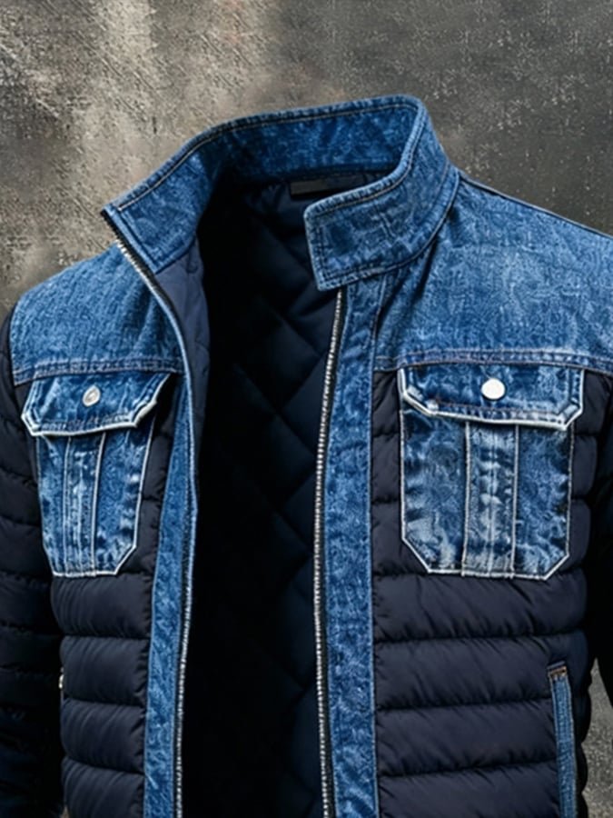 Herren Jeansjacke Gesteppt Winter Wärmeisoliert Bomberjacke