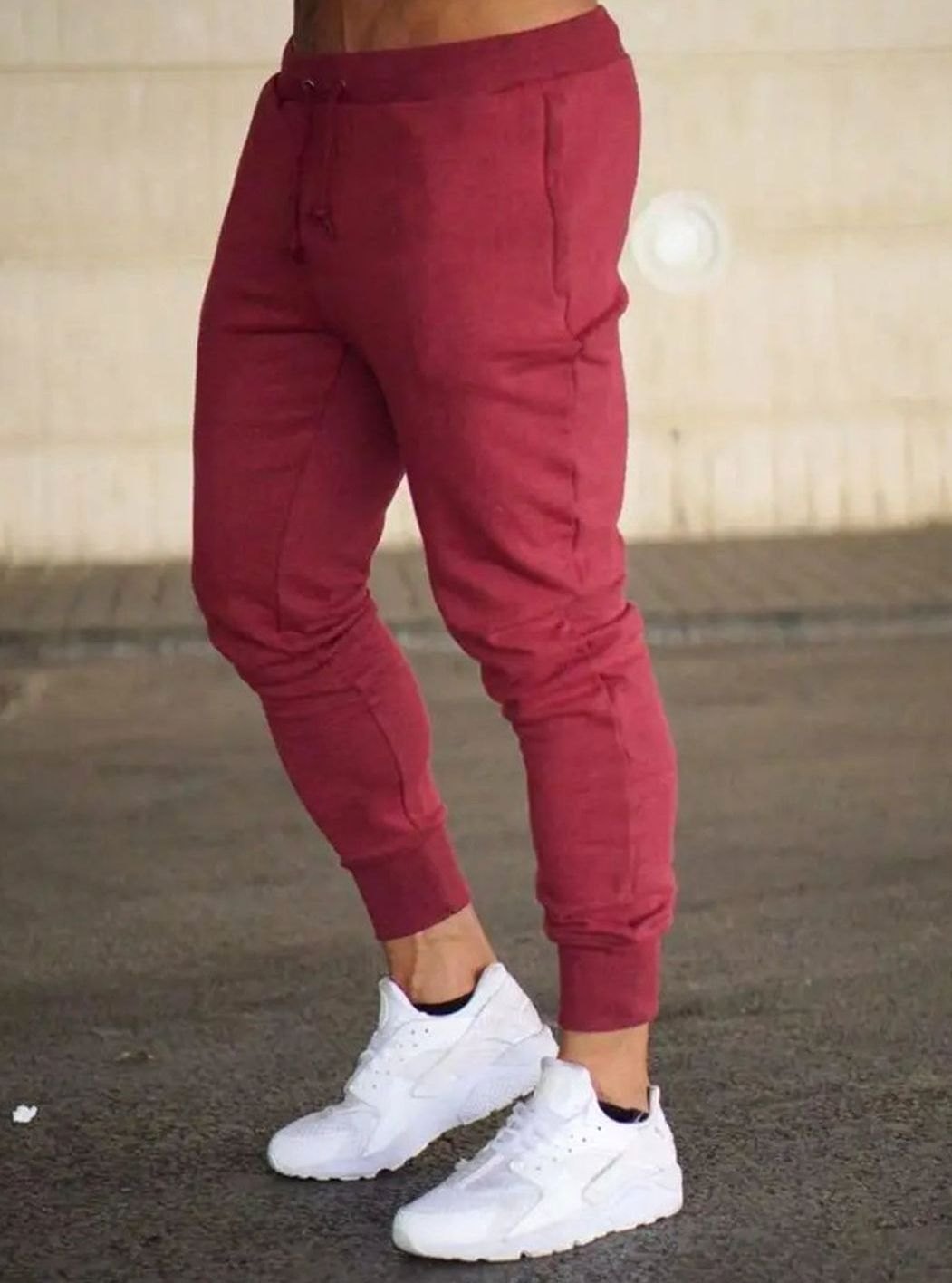 Herren Jogginghose mit Kordelzug Slim-Fit Sweatpants - Rot
