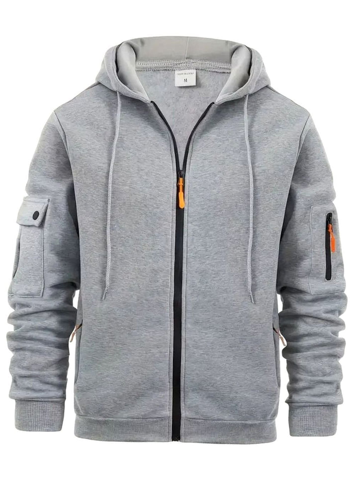 Herren Kapuzen-Sweatjacke mit Reißverschlusstasche Full-Zip Hoodie mit Taschen