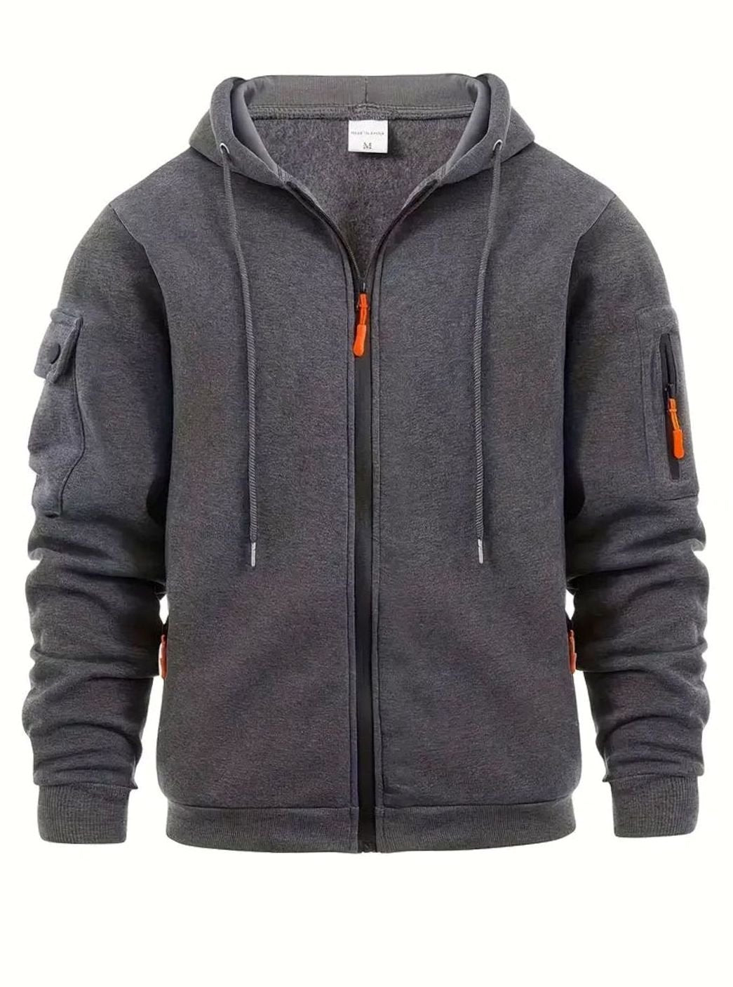 Herren Kapuzen-Sweatjacke mit Reißverschlusstasche Full-Zip Hoodie mit Taschen - Dunkelgrau
