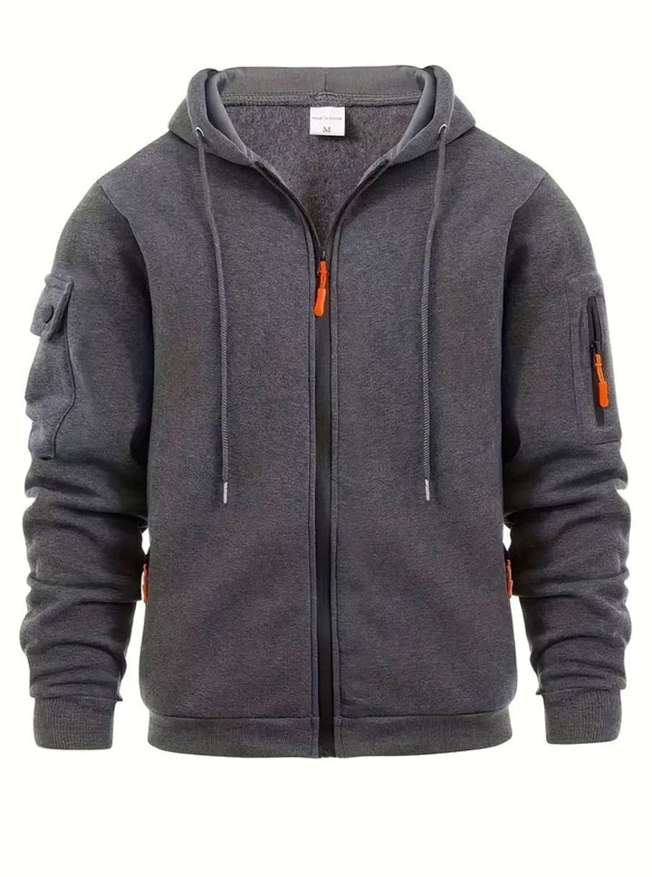 Herren Kapuzen-Sweatjacke mit Reißverschlusstasche Full-Zip Hoodie mit Taschen - Dunkelgrau