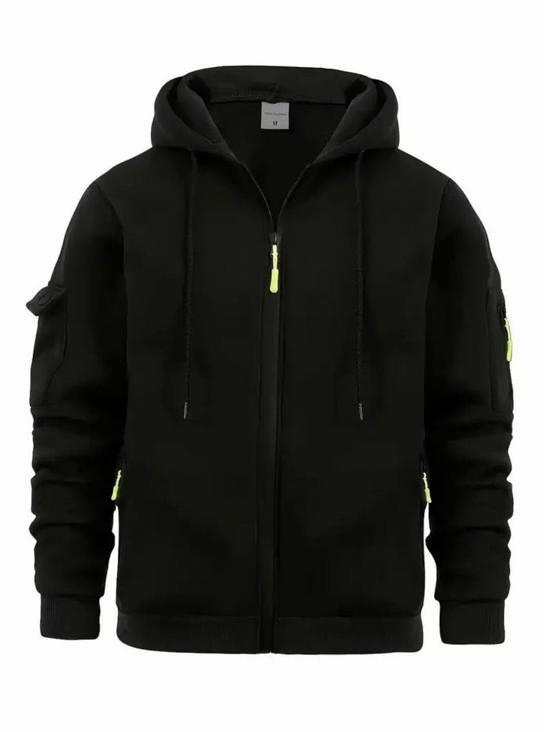 Herren Kapuzen-Sweatjacke mit Reißverschlusstasche Full-Zip Hoodie mit Taschen - Schwarz