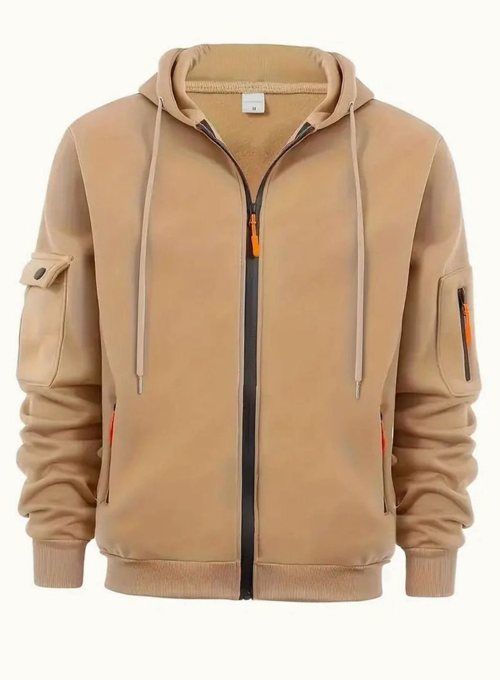 Herren Kapuzen-Sweatjacke mit Reißverschlusstasche Full-Zip Hoodie mit Taschen - Khaki