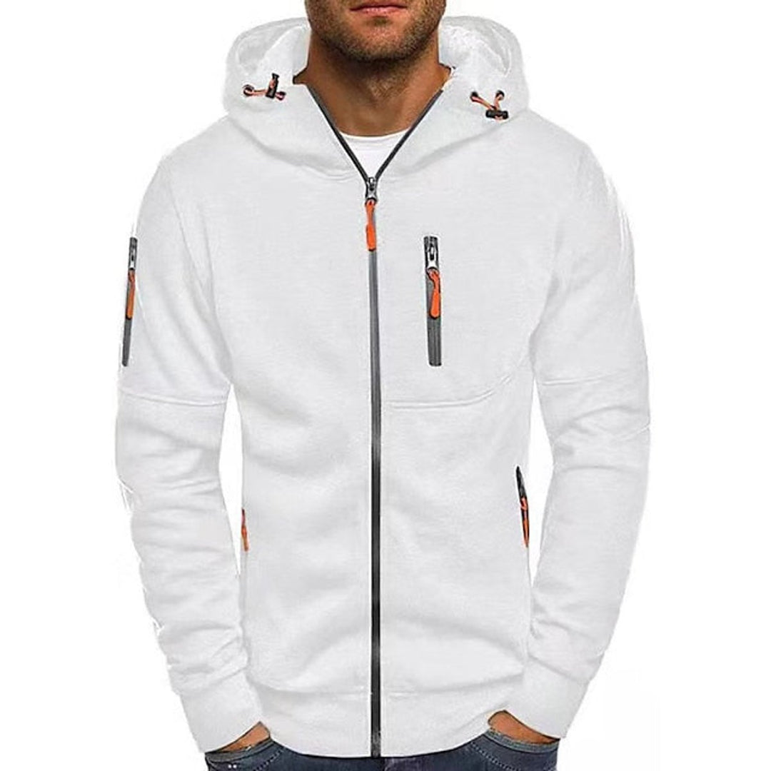 Herren Kapuzen-Sweatshirt Reißverschluss Fleece Mens Knit Sweater - Weiß