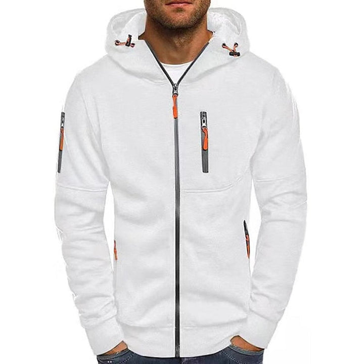 Herren Kapuzen-Sweatshirt Reißverschluss Fleece Mens Knit Sweater - Weiß
