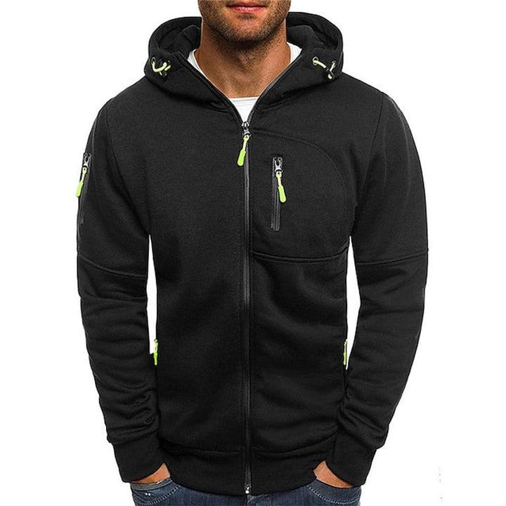 Herren Kapuzen-Sweatshirt Reißverschluss Fleece Mens Knit Sweater - Schwarz