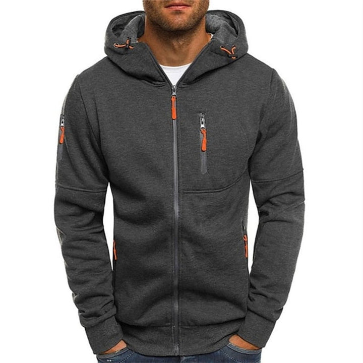 Herren Kapuzen-Sweatshirt Reißverschluss Fleece Mens Knit Sweater - Dunkelgrau