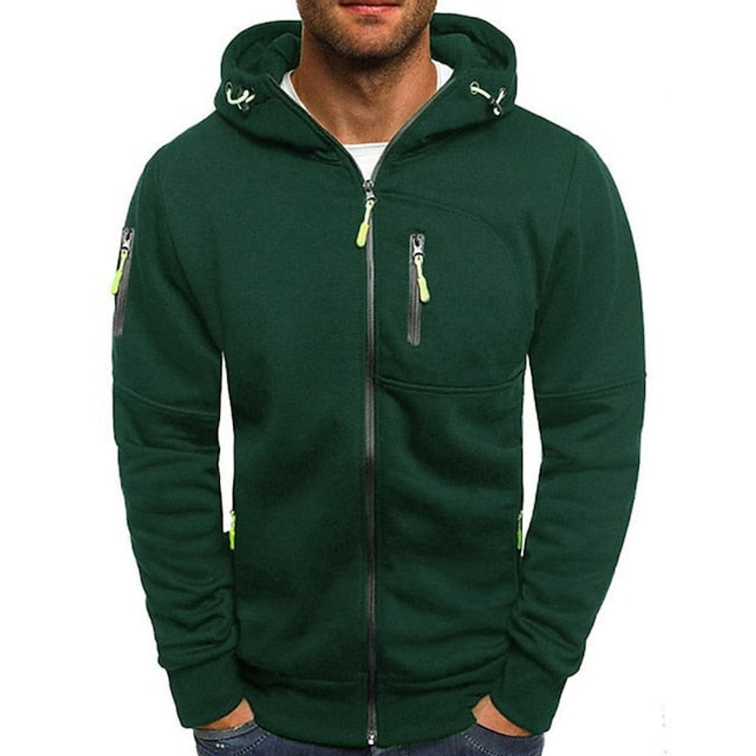 Herren Kapuzen-Sweatshirt Reißverschluss Fleece Mens Knit Sweater - Grün
