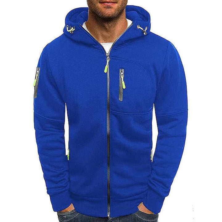 Herren Kapuzen-Sweatshirt Reißverschluss Fleece Mens Knit Sweater - Blau