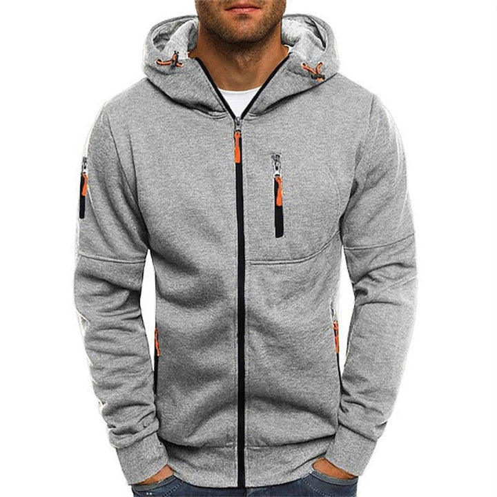 Herren Kapuzen-Sweatshirt Reißverschluss Fleece Mens Knit Sweater - Hellgrau