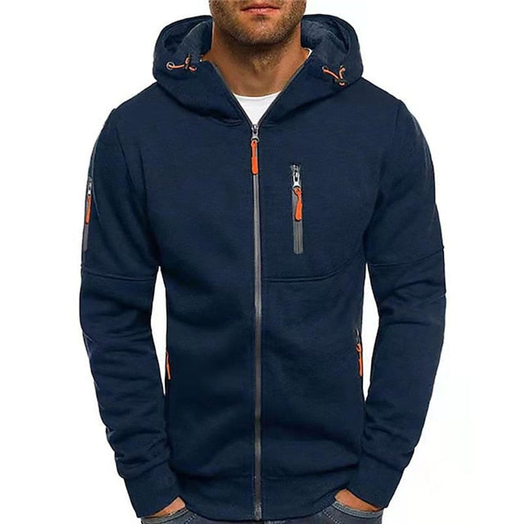 Herren Kapuzen-Sweatshirt Reißverschluss Fleece Mens Knit Sweater - Marine