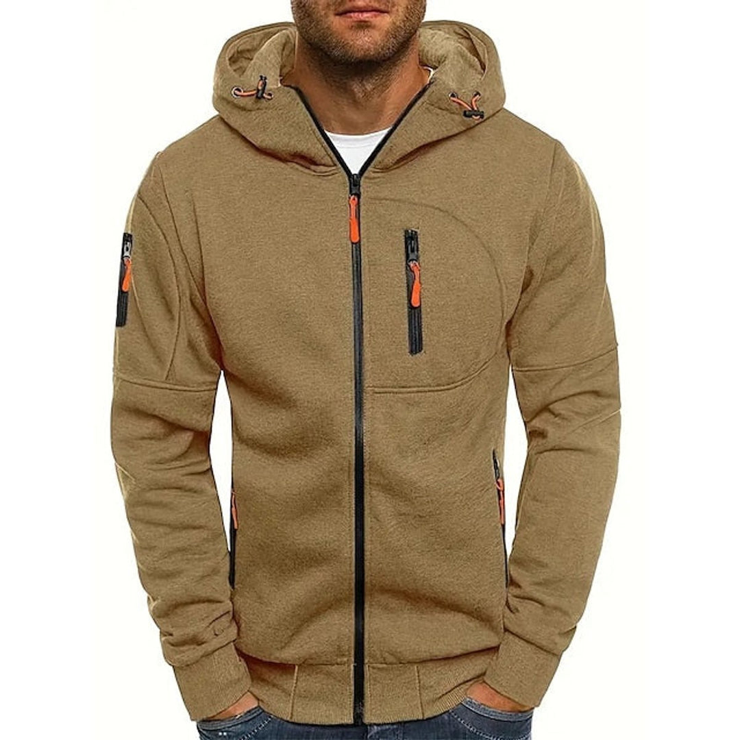 Herren Kapuzen-Sweatshirt Reißverschluss Fleece Mens Knit Sweater - Khaki