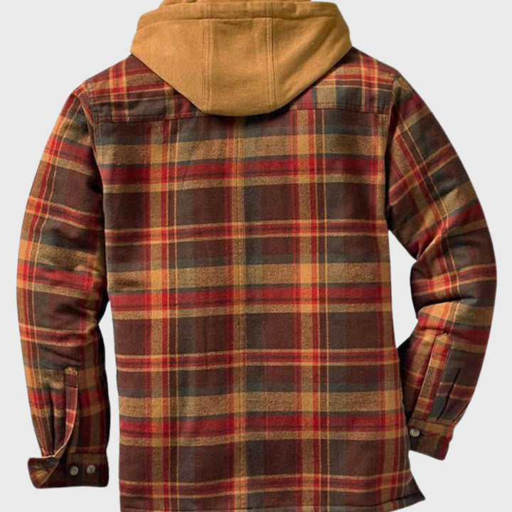 Herren Karierte Wattierte Hemdjacke zum Knöpfen mit Kapuze