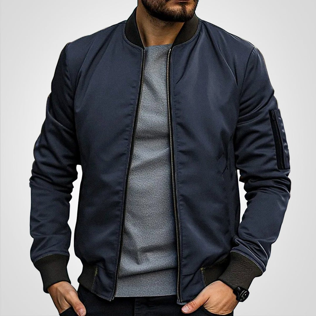 Herren Klassische Bomberjacke Gefütterte Übergangsjacke mit Reißverschluss - Dunkelblau