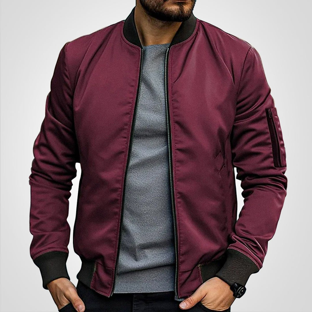 Herren Klassische Bomberjacke Gefütterte Übergangsjacke mit Reißverschluss - Bordeauxrot