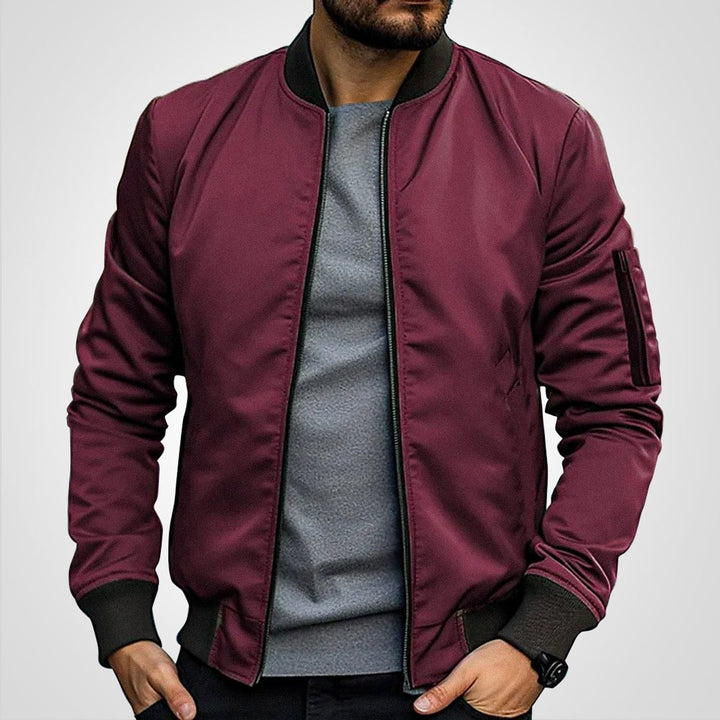 Herren Klassische Bomberjacke Gefütterte Übergangsjacke mit Reißverschluss - Bordeauxrot