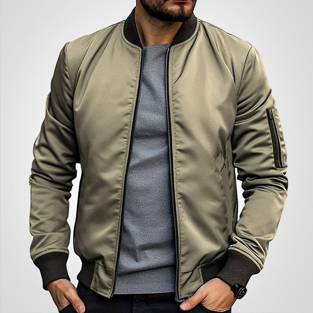 Herren Klassische Bomberjacke Gefütterte Übergangsjacke mit Reißverschluss - Khaki