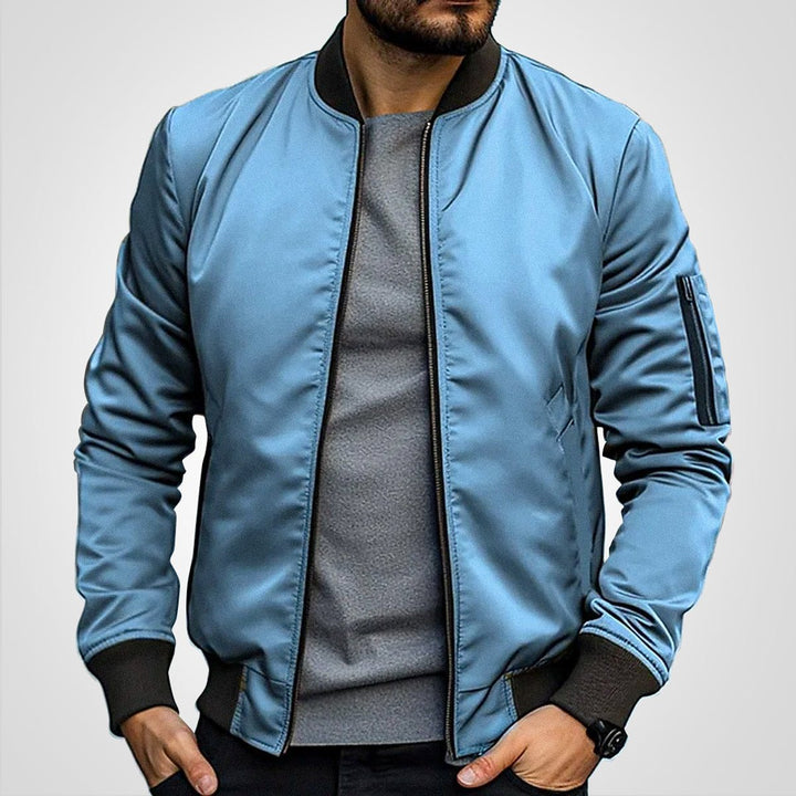Herren Klassische Bomberjacke Gefütterte Übergangsjacke mit Reißverschluss - Blau