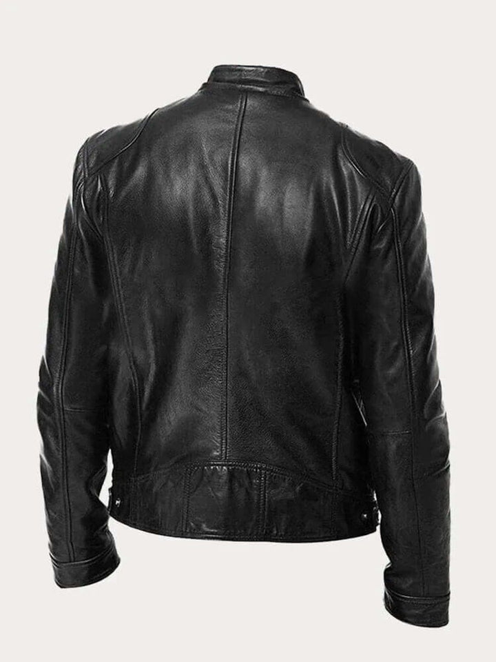 Herren Klassische Echtleder Bikerjacke mit Stehkragen Reißverschluss
