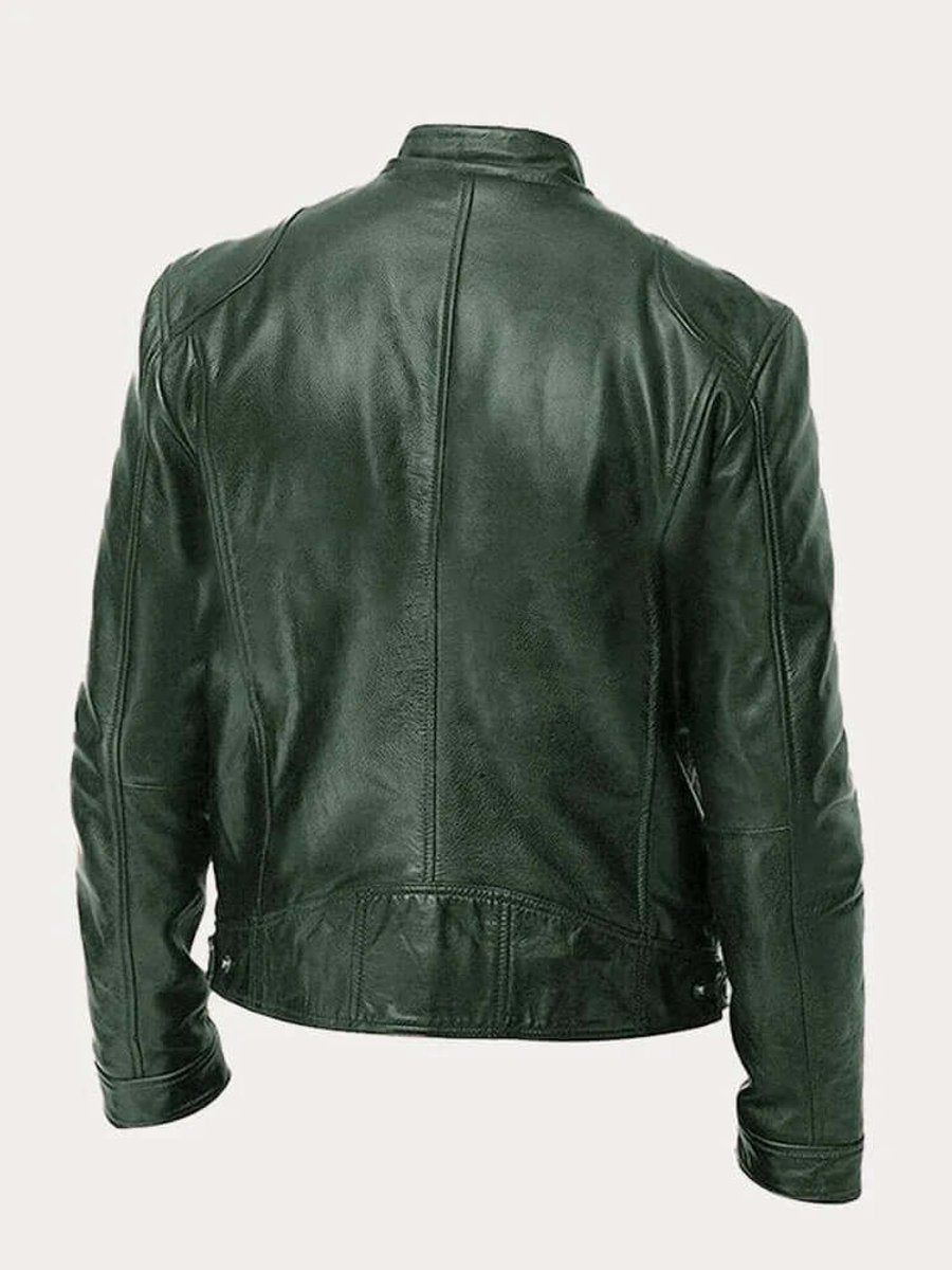 Herren Klassische Echtleder Bikerjacke mit Stehkragen Reißverschluss