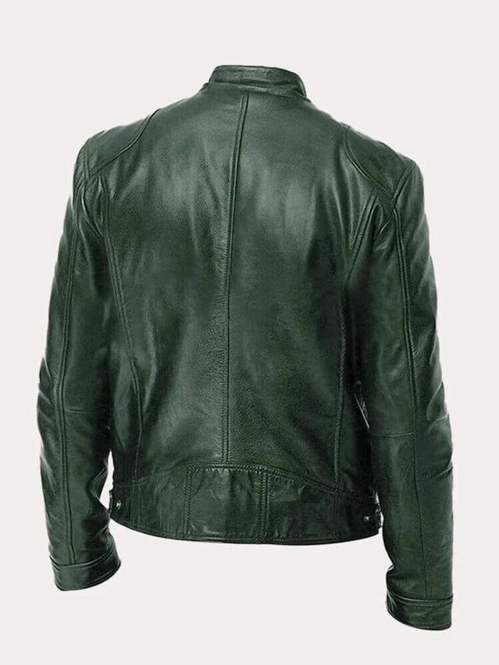 Herren Klassische Echtleder Bikerjacke mit Stehkragen Reißverschluss
