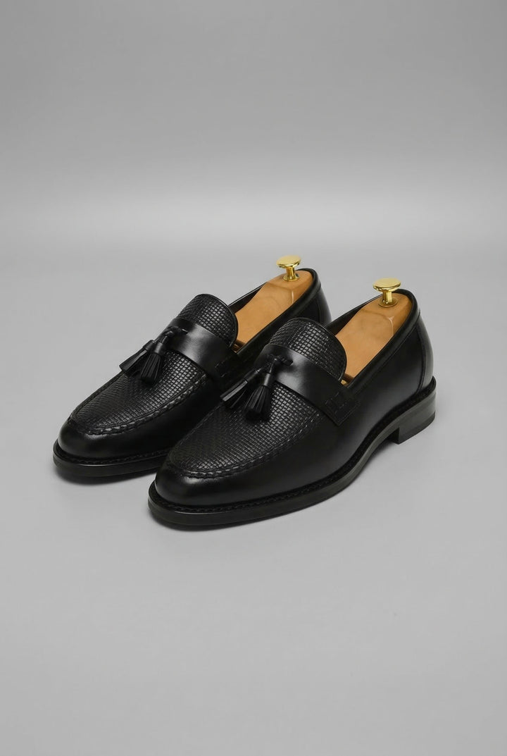 Herren Klassische Gewebte Quasten-Slipper Loafers - Black