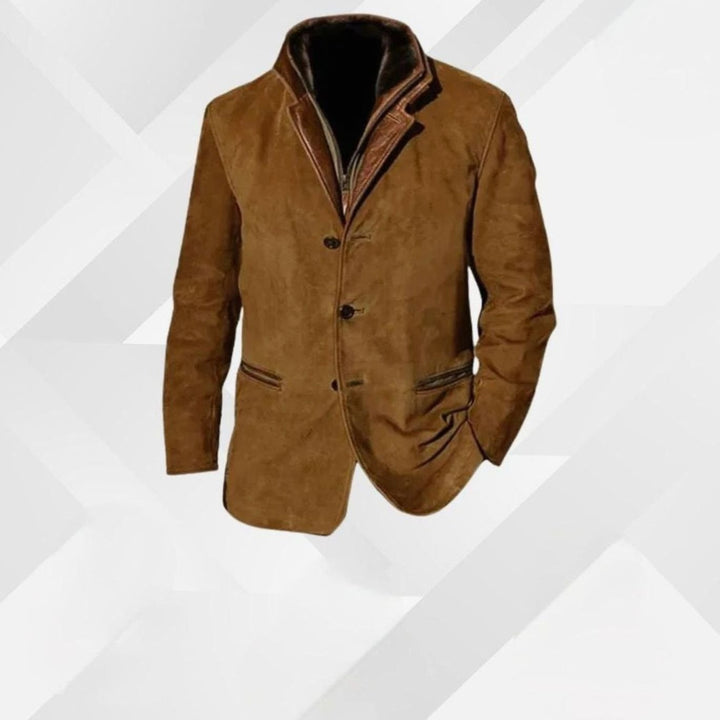 Herren Klassischer Wildleder-Blazer Knopfleiste vorne Lederdetails - Braun
